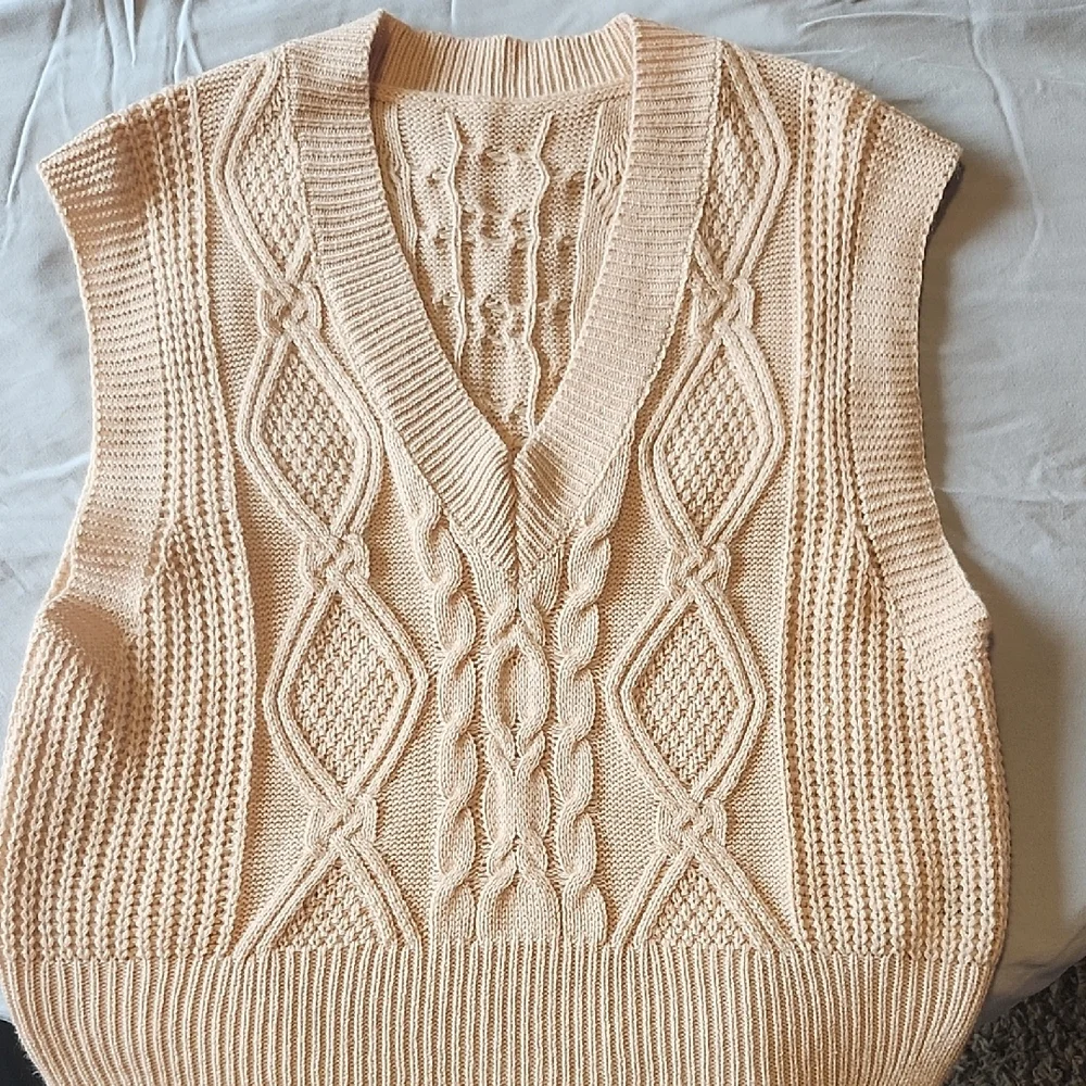 Beige Cable Knit Sweater Vest - Picture 1 of 2